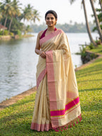 Kerala tissue saree with Pink Border