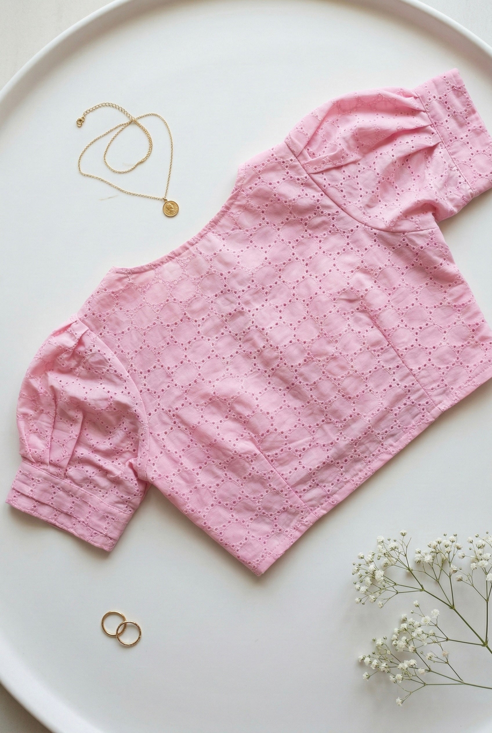 Hakoba V neck Puff Sleeve Solid Blouse