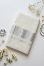 Kerala silver plain tissue saree with silver zari