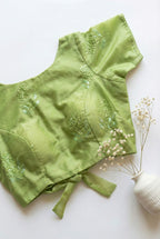 Organza Boat Neck Back Tie Blouse