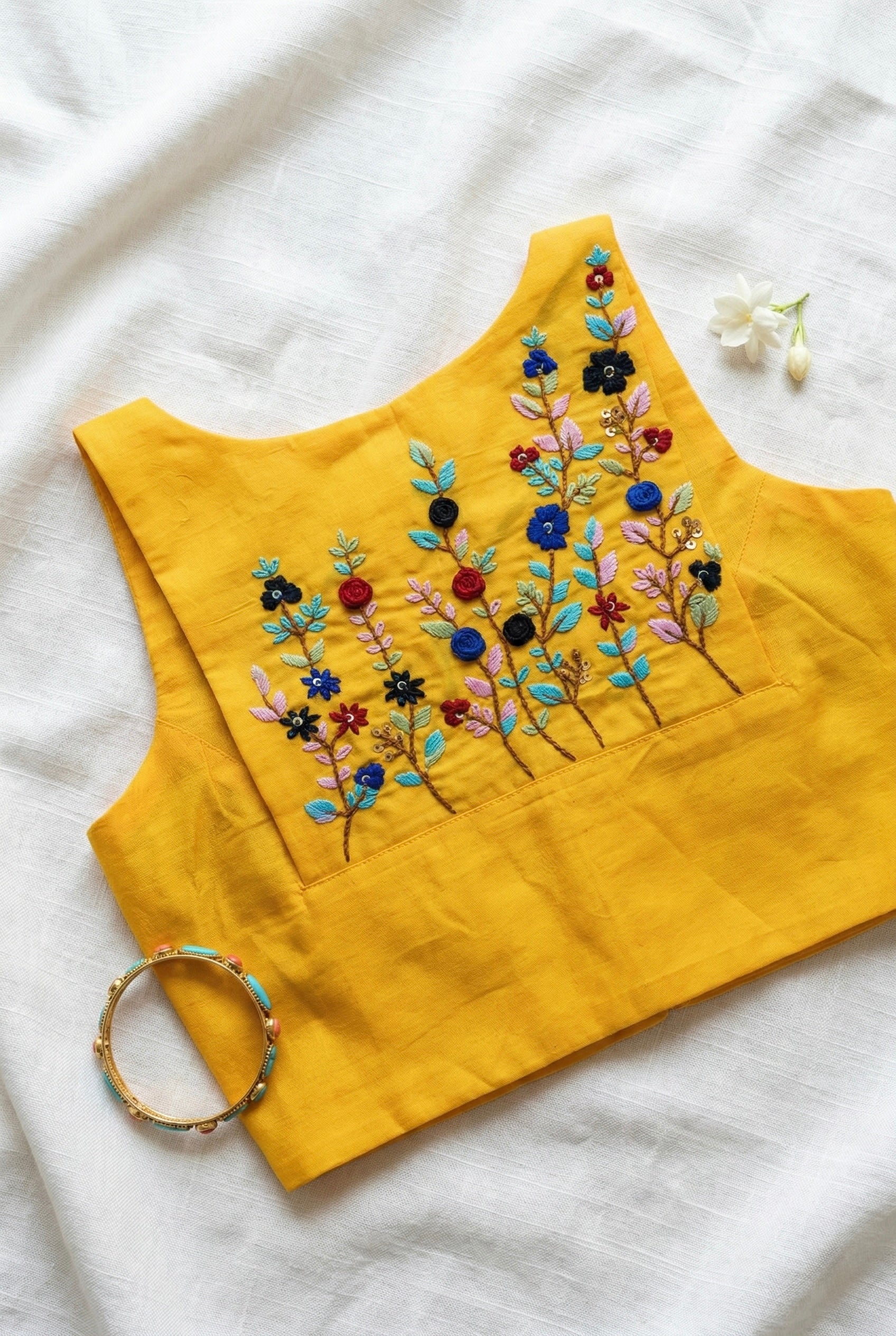 Thread and Bullion embroidered Sleeveless Padded Blouse