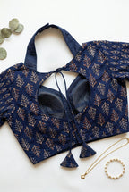 Ajrakh Cotton Half Sleeve Halter neck (with hook) Padded blouse