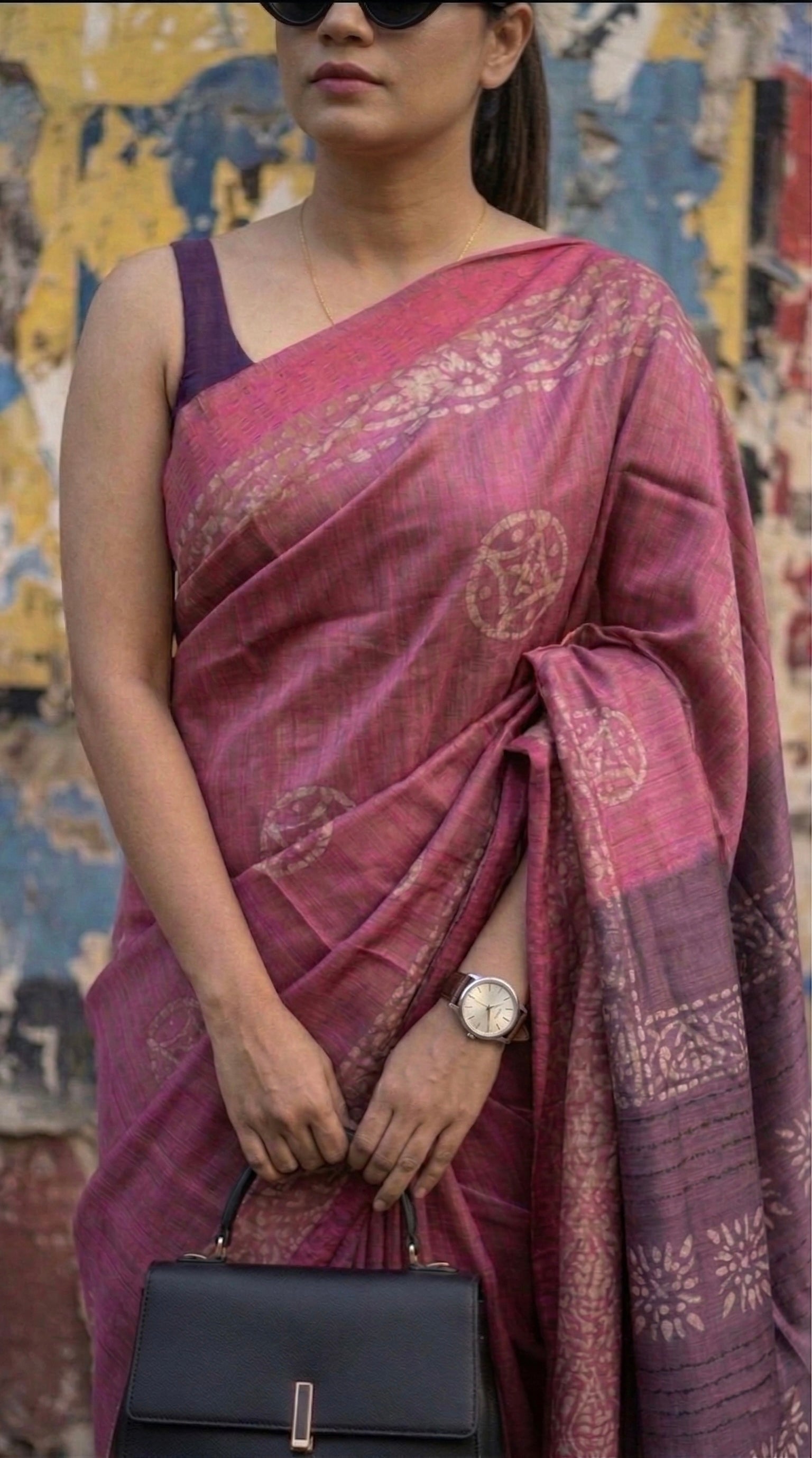 Semi tussar tissue saree in batik print