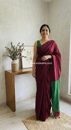 Khadi Cotton Dual Shade Saree in Maroon and Green