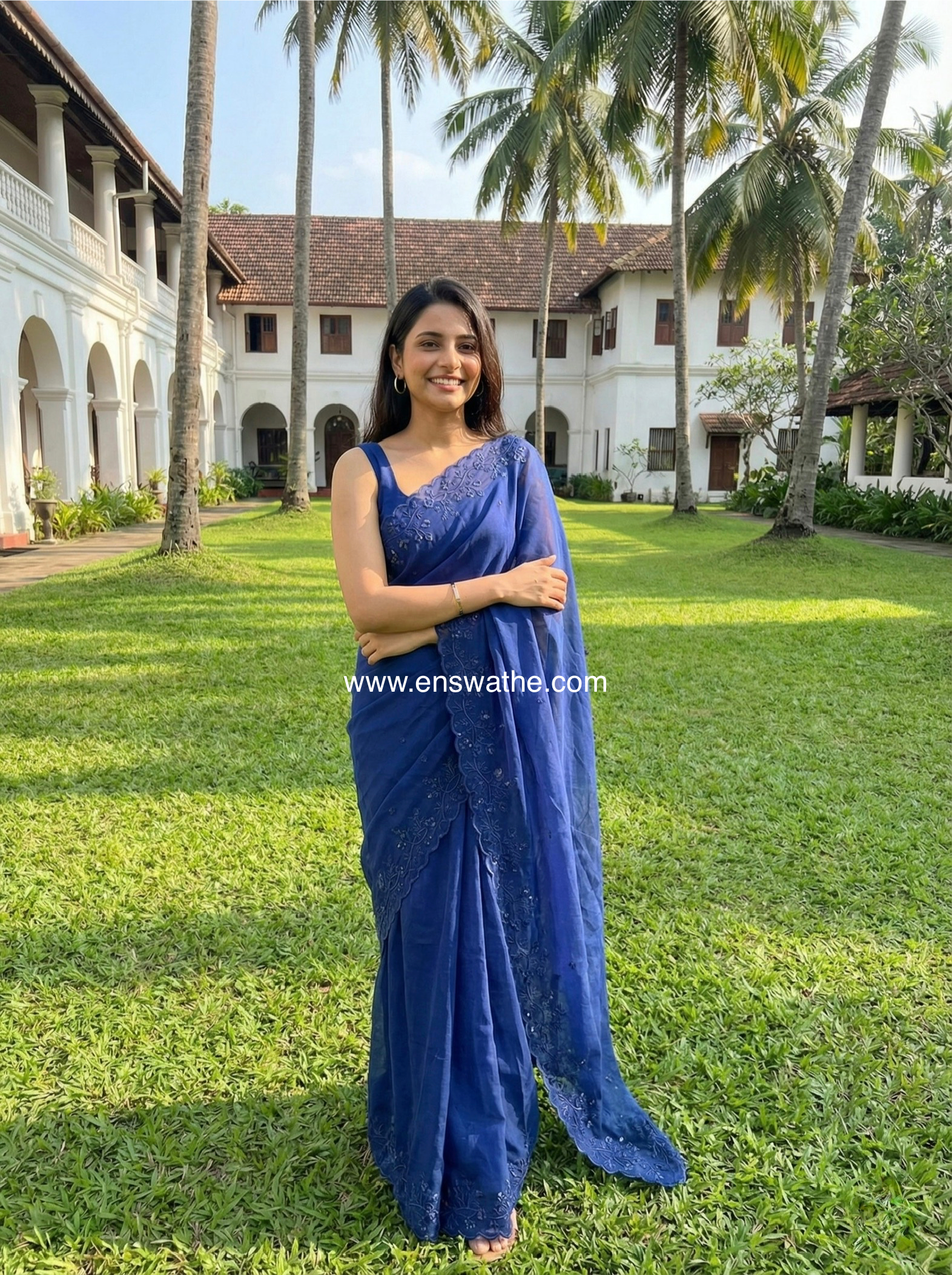 Viscose Organza saree with scalloped embroidered borders