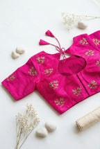 Zari embroidered boat neck silk blouse