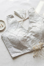 White brocade  v-neck blouse