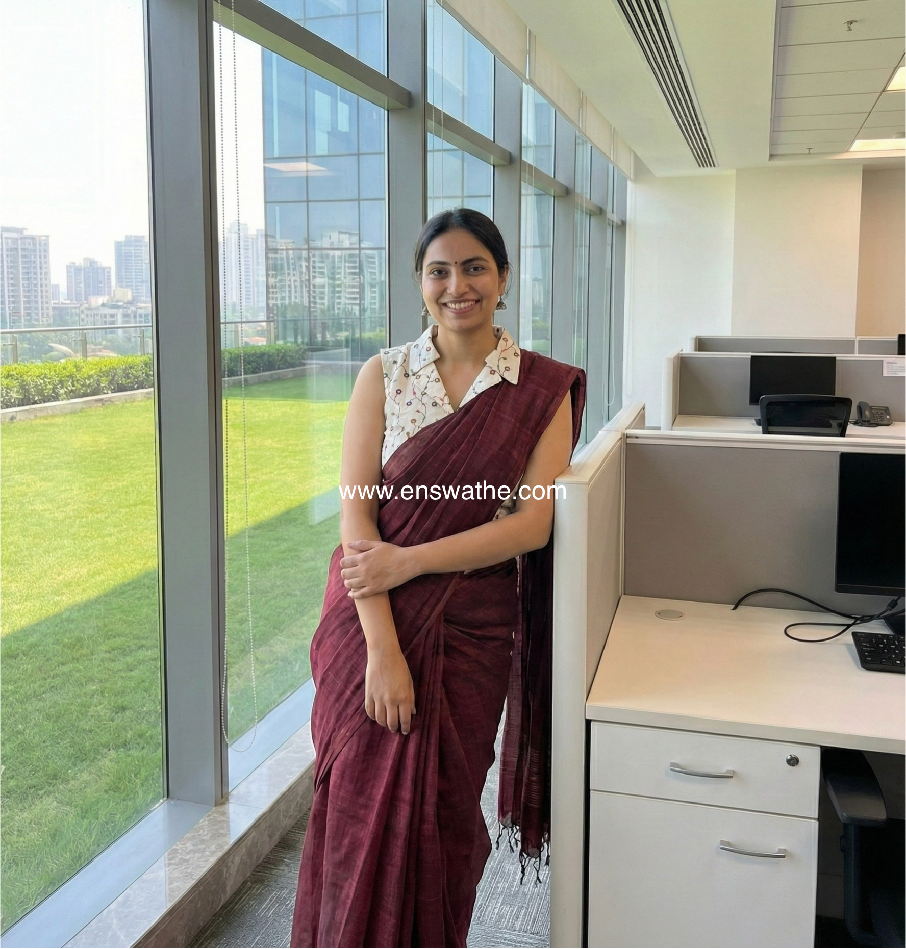Khadi collared blouse in multicolour mirror work