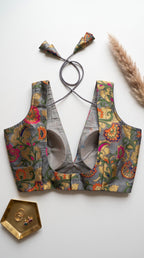Rangoli-Brocade multicolour deep V-neck Blouse
