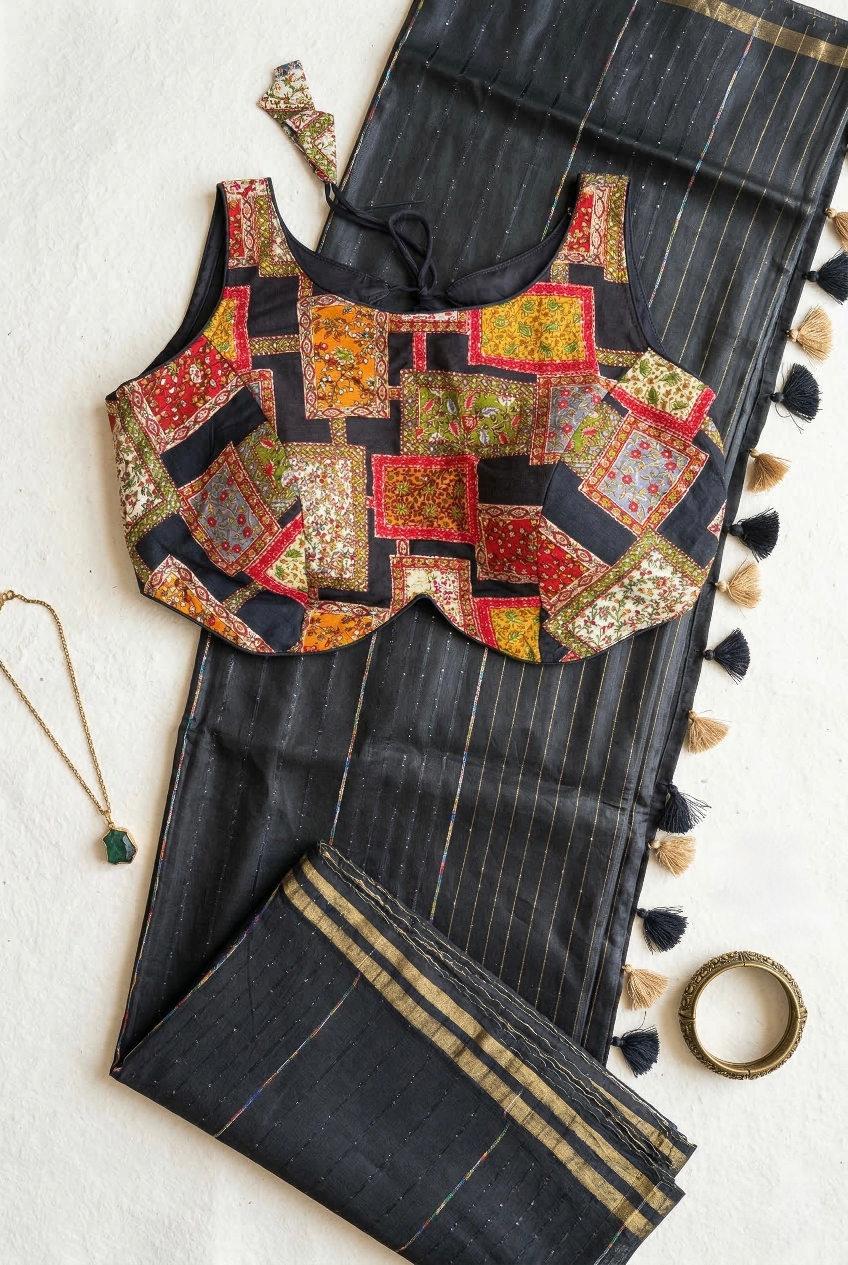 Cotton kalamkari patchwork print blouse