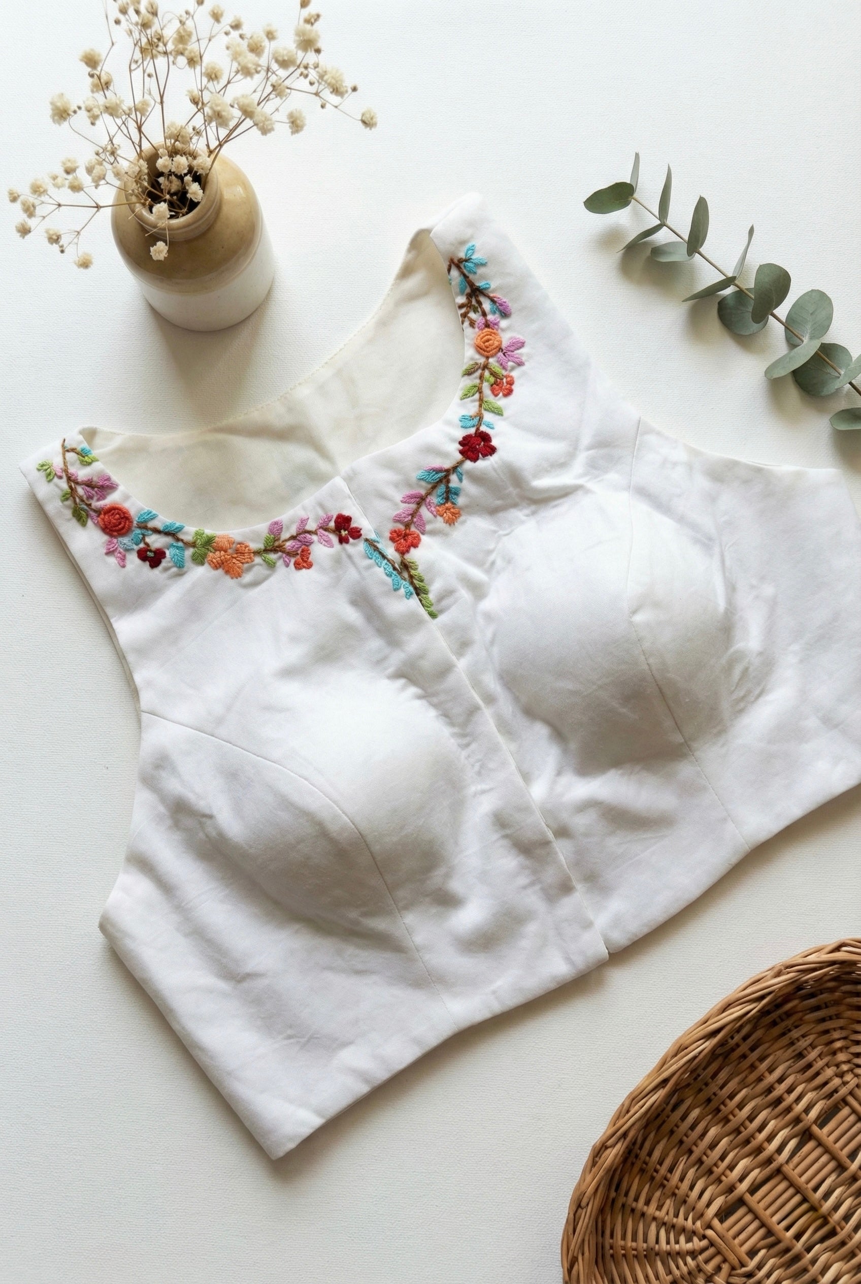 Thread and Bullion embroidered Sleeveless Padded Blouse