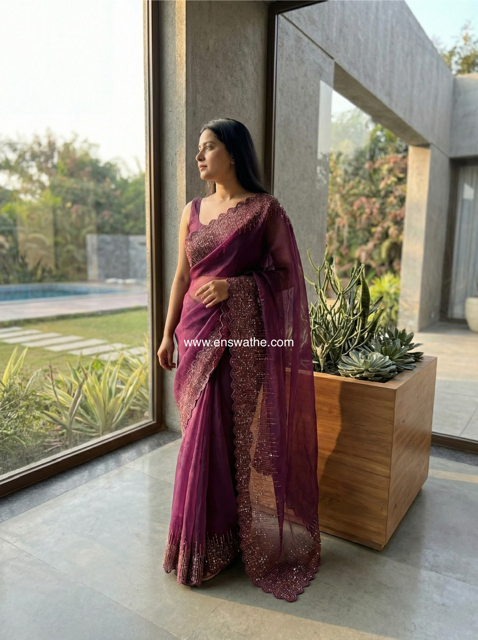 Organza saree with zari and sequin borders