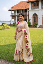 Alekhya - Kerala kasavu saree with handpainted floral bouquet design