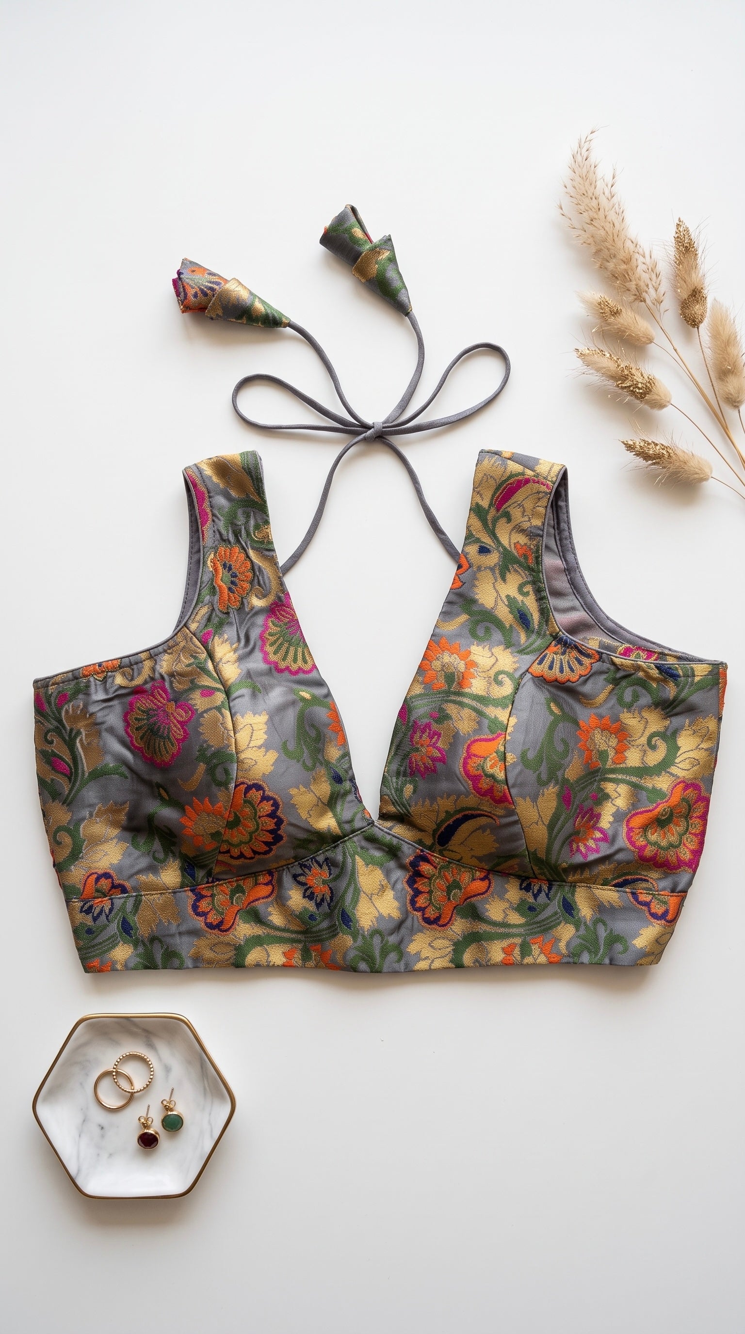 Rangoli-Brocade multicolour deep V-neck Blouse