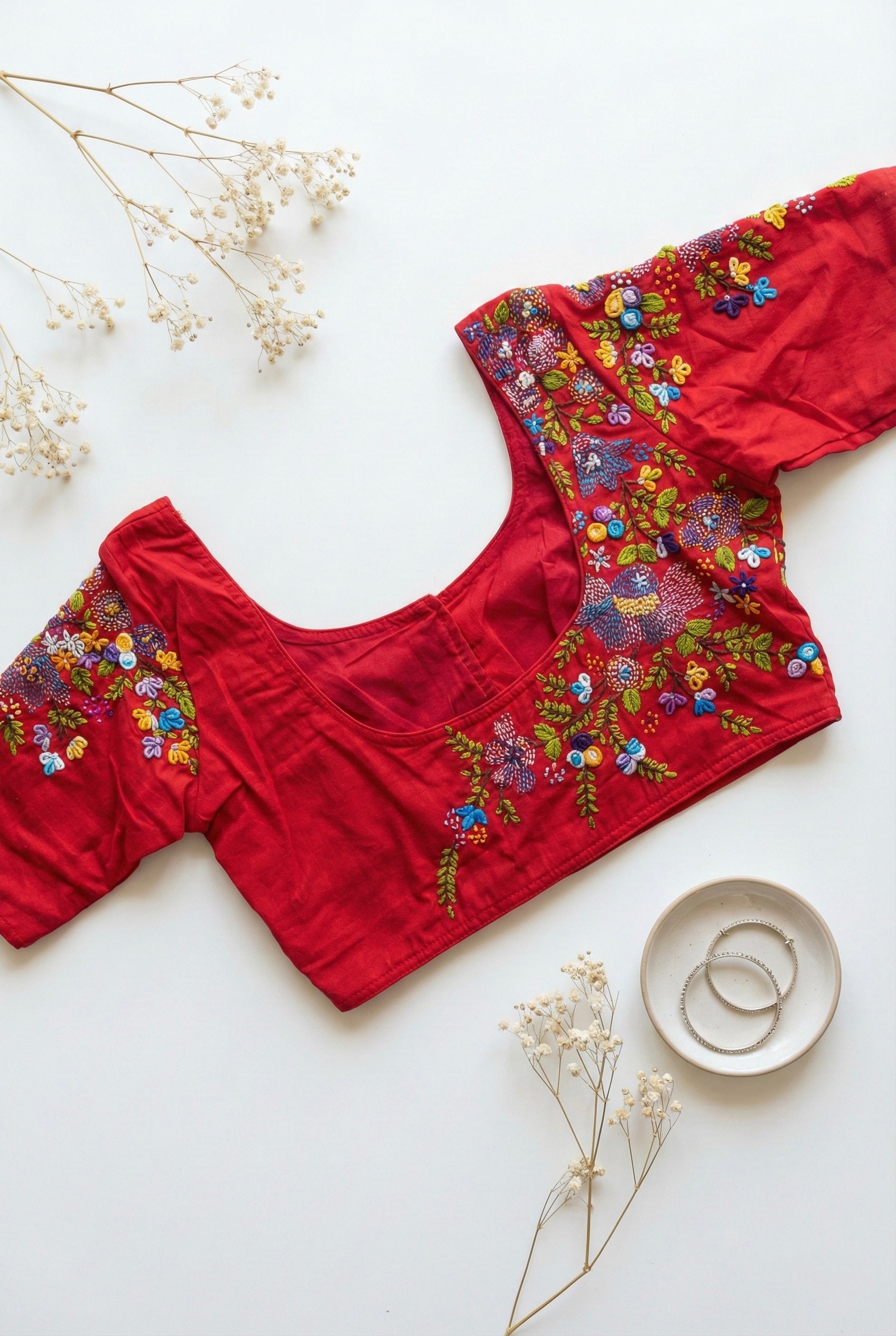 Thread and Bullion Embroidered Half Sleeve Non padded Blouse
