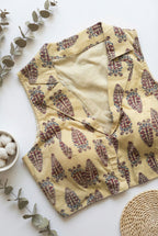 Ajrakh Cotton Sleeveless Notched Collared Padded Blouse