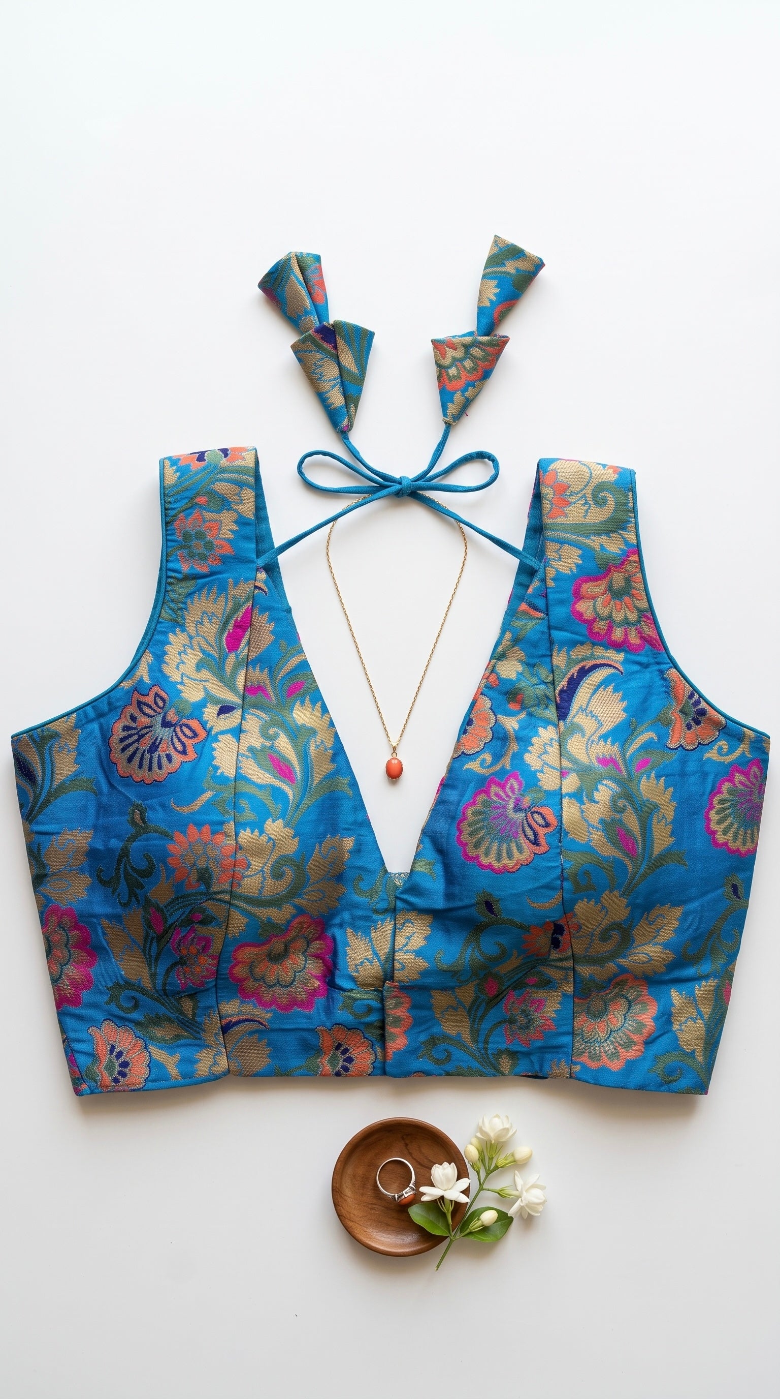 Rangoli-Brocade multicolour deep V-neck Blouse