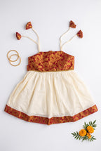 Roohi - Cotton and Brocade Red ethnic frock with tie for girls