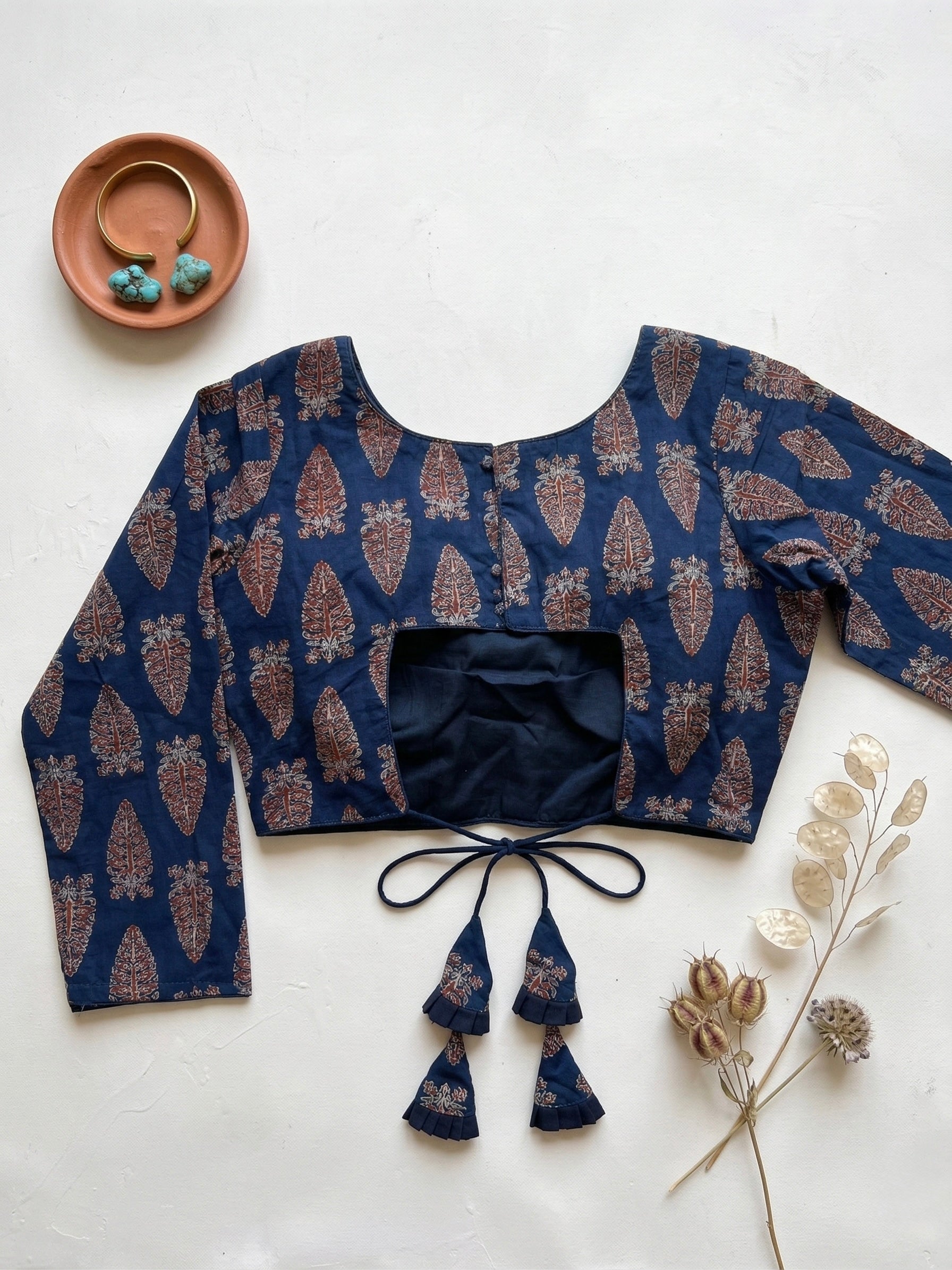 Ajrakh Handblock Cotton Long Sleeve Padded Blouse