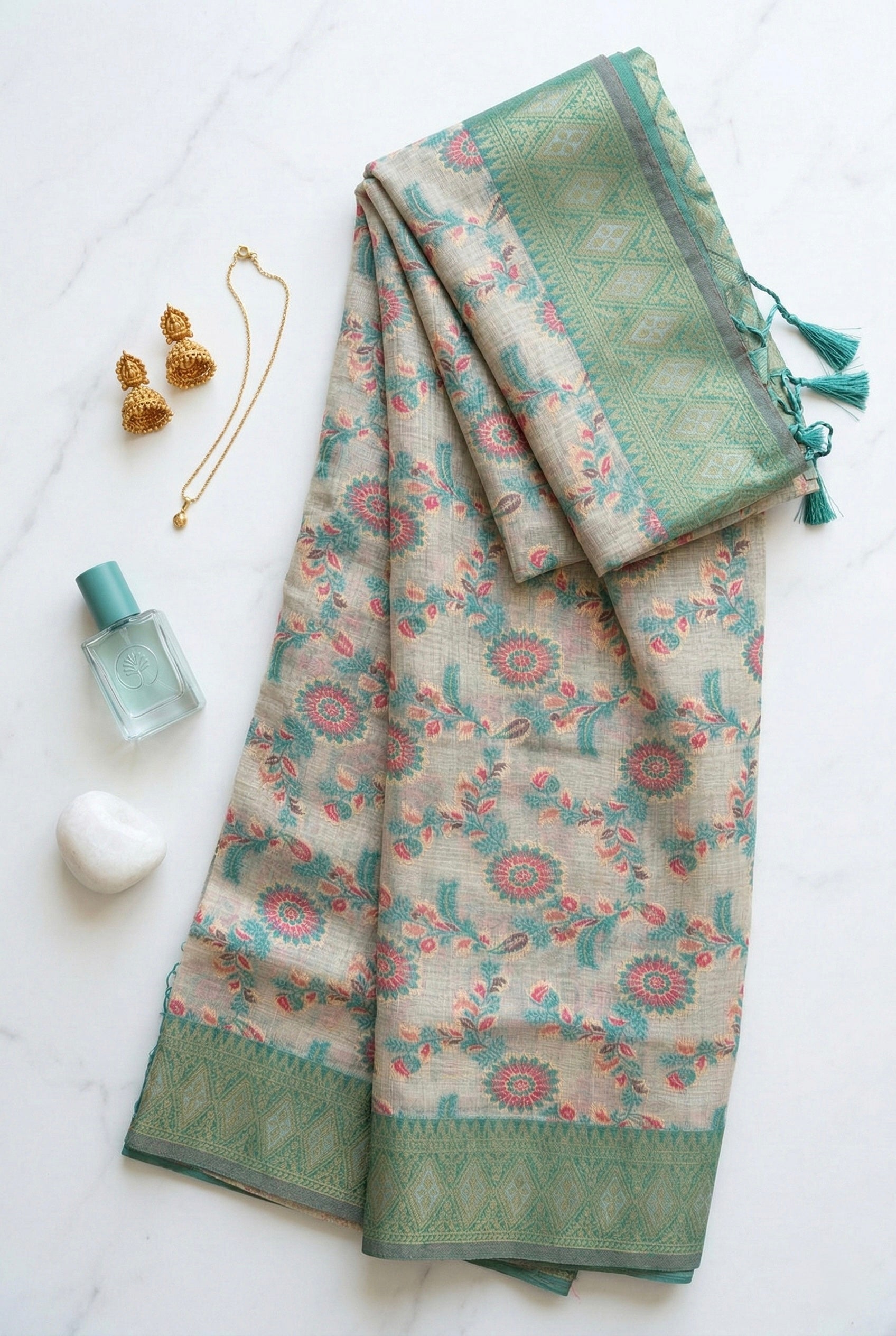 Multicolour Chanderi silk-cotton blend saree with woven motifs