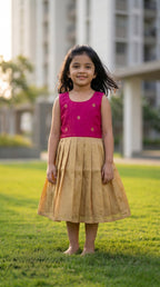Pink & Gold pleated frock for girls