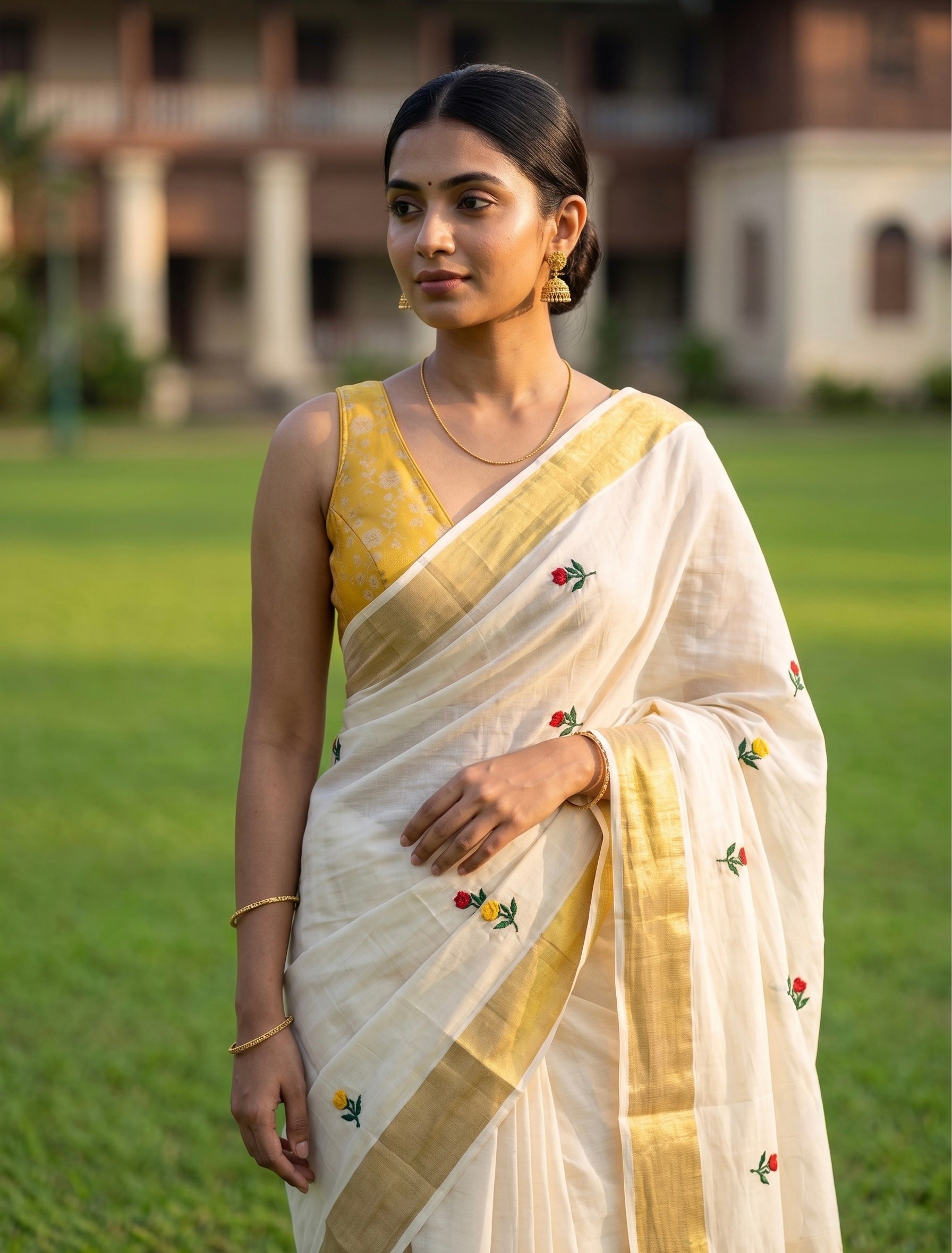 Manya-Brocade plunge neck sleeveless Blouse