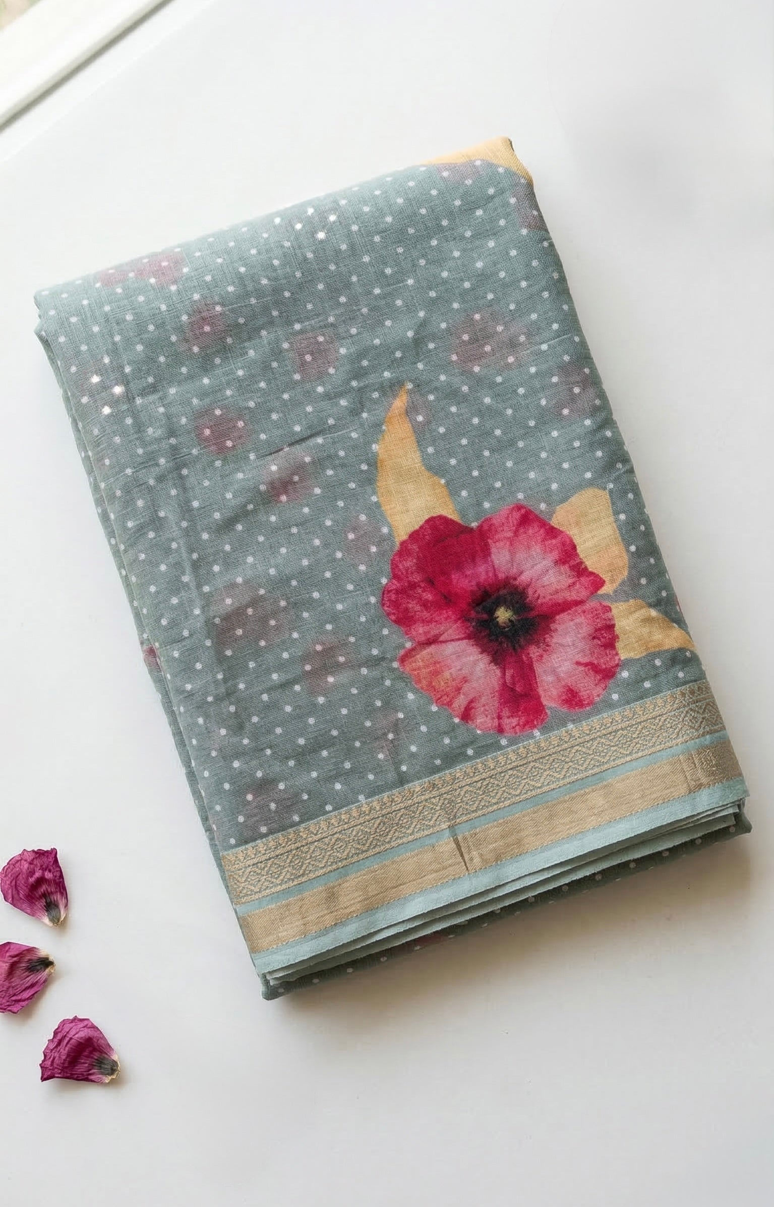 Linen Cotton floral print saree
