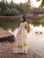Kerala kasavu saree with printed polka dots