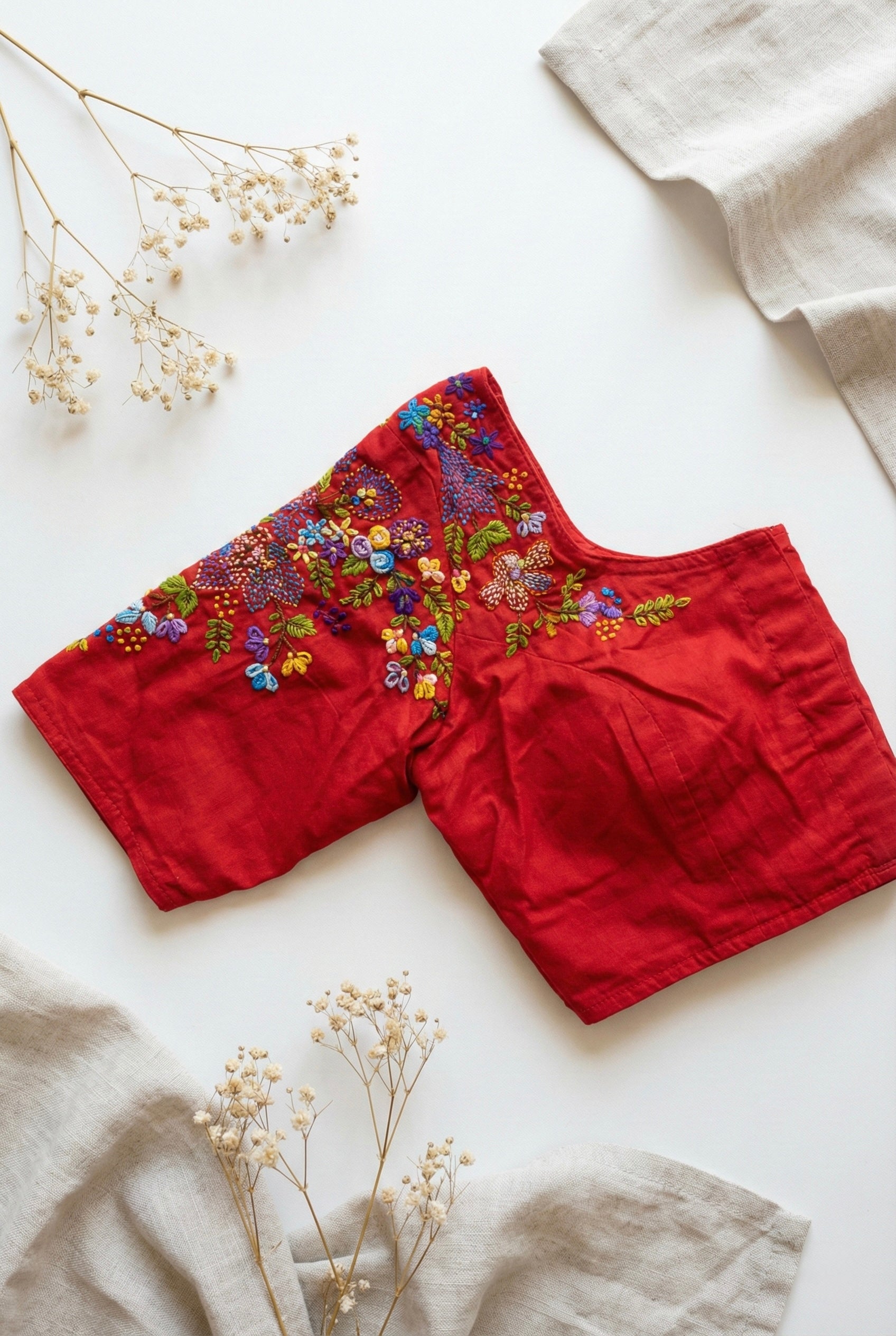 Thread and Bullion Embroidered Half Sleeve Non padded Blouse