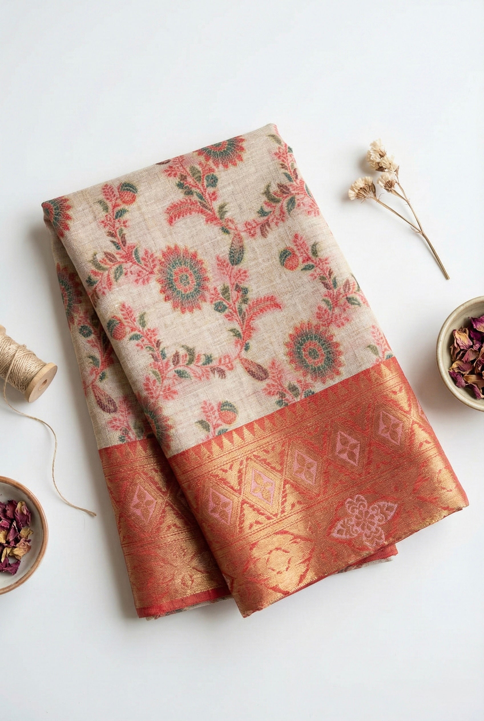 Multicolour Chanderi silk-cotton blend saree with woven motifs