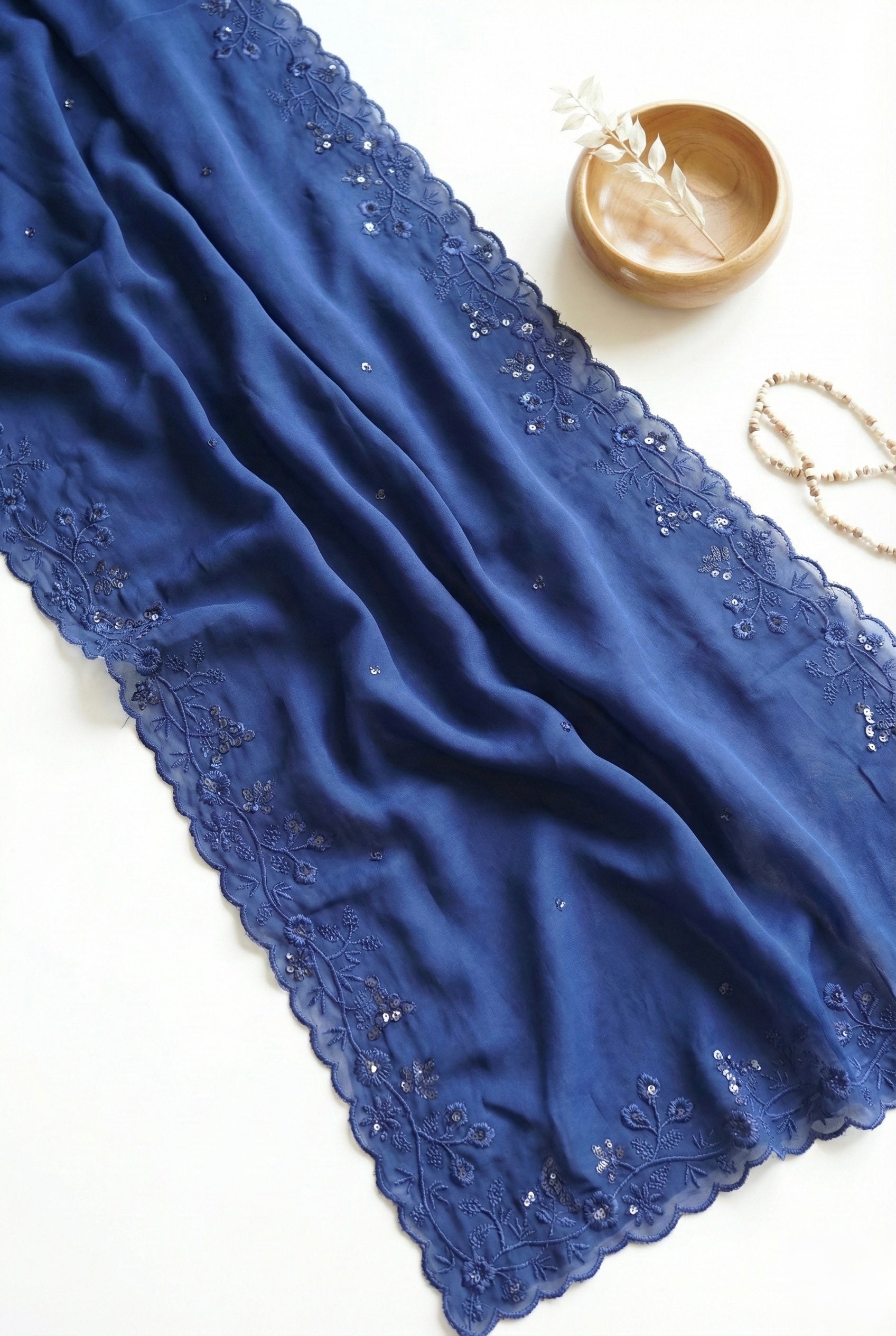 Viscose Organza saree with scalloped embroidered borders