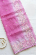 Ombre Organza saree with floral embroidery-Pastel Pink