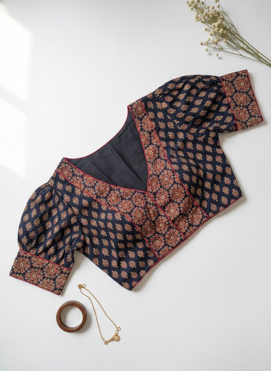 Ajrakh puff sleeve padded blouse