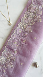 Ombre Organza saree with floral embroidery-Lavender