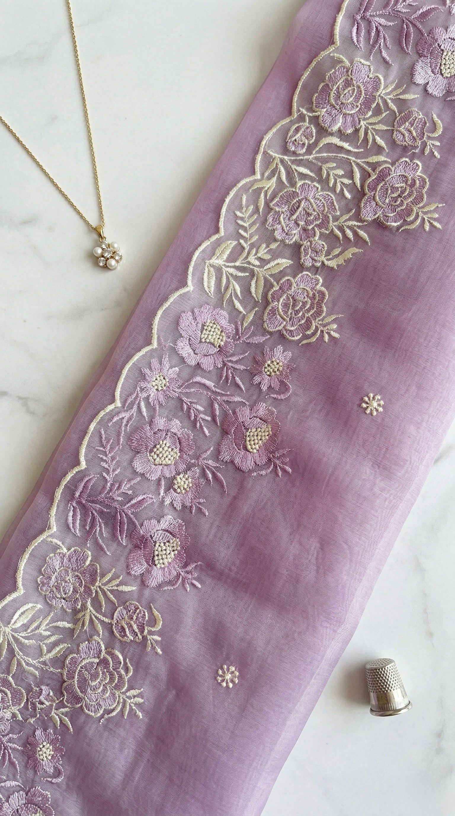 Ombre Organza saree with floral embroidery-Lavender