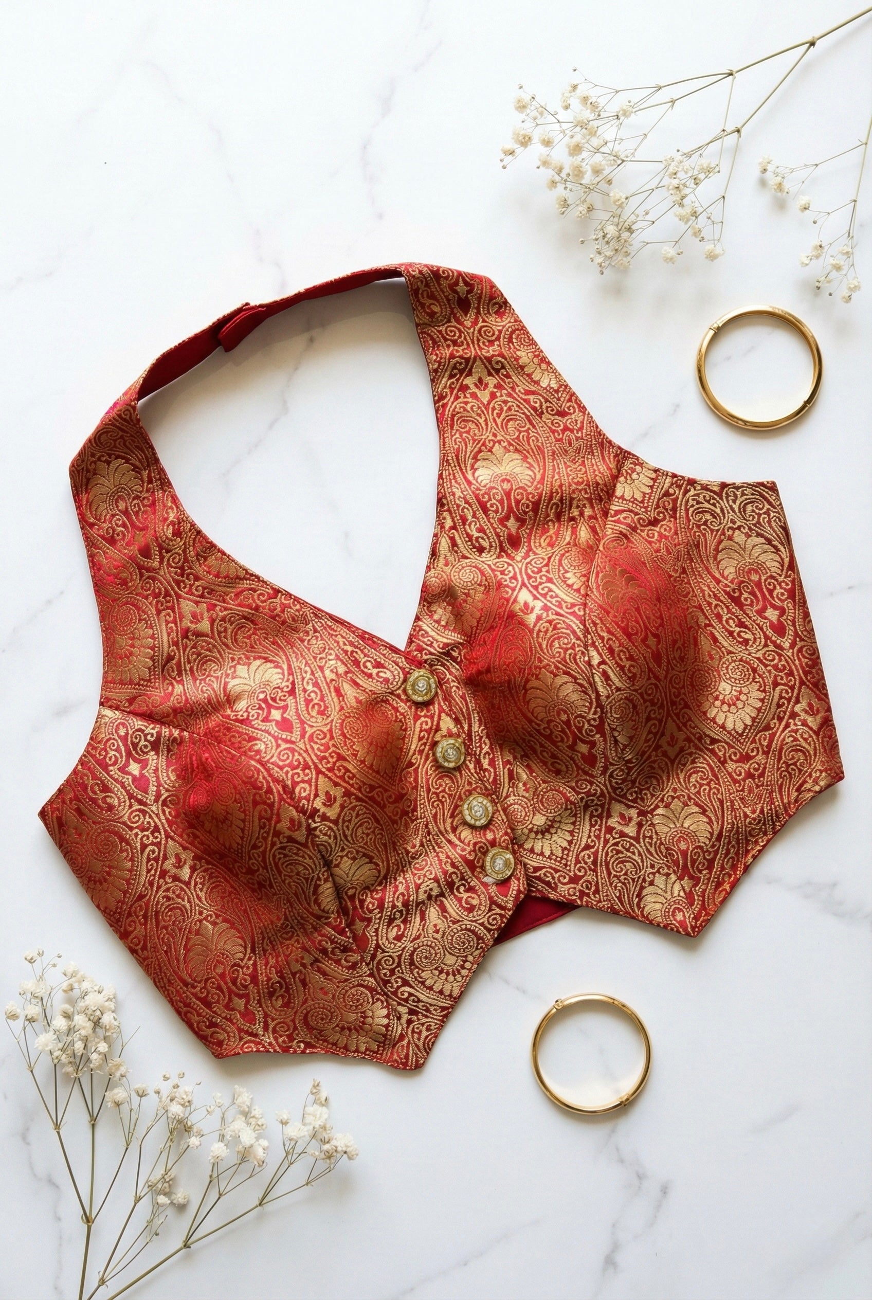 Brocade halter neck corset blouse