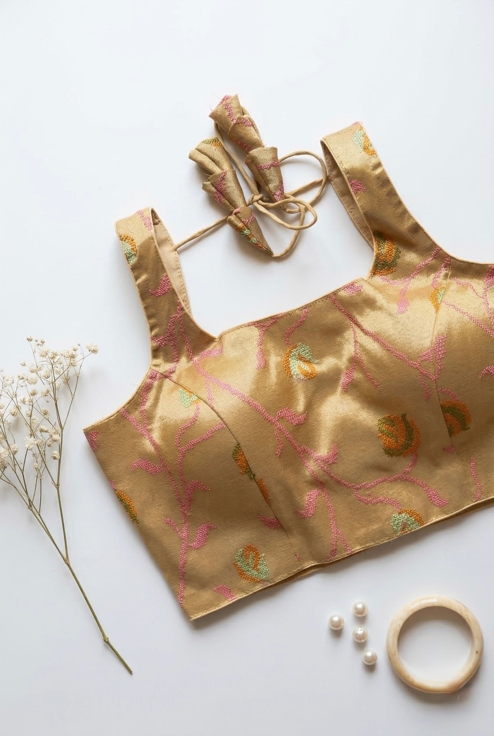 Tissue embroidered Sleeveless Padded Blouse