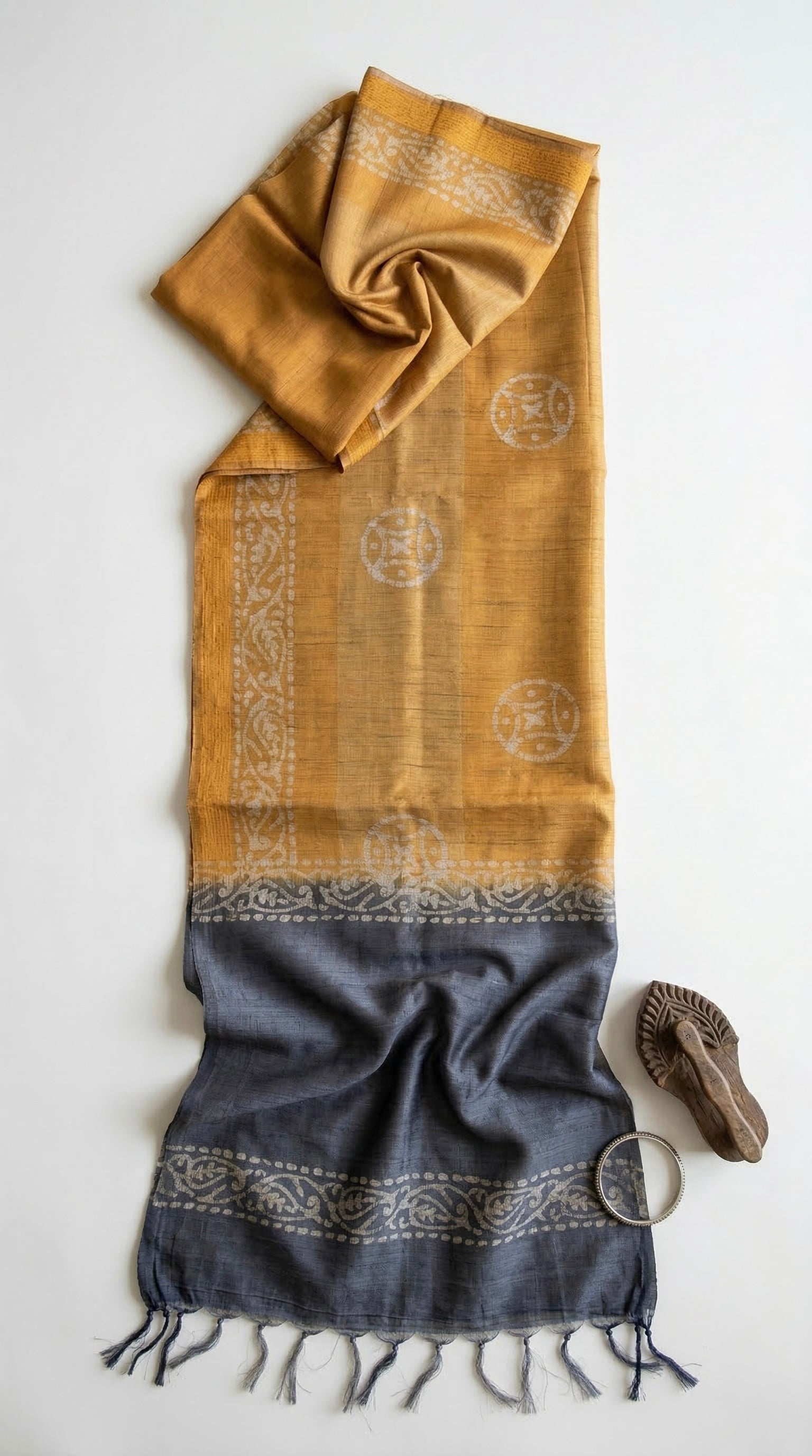 Semi tussar tissue saree in batik print