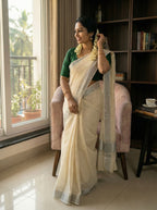 Kerala silver plain tissue saree with silver zari