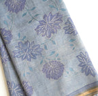 Linen tissue saree in Blue floral thread work