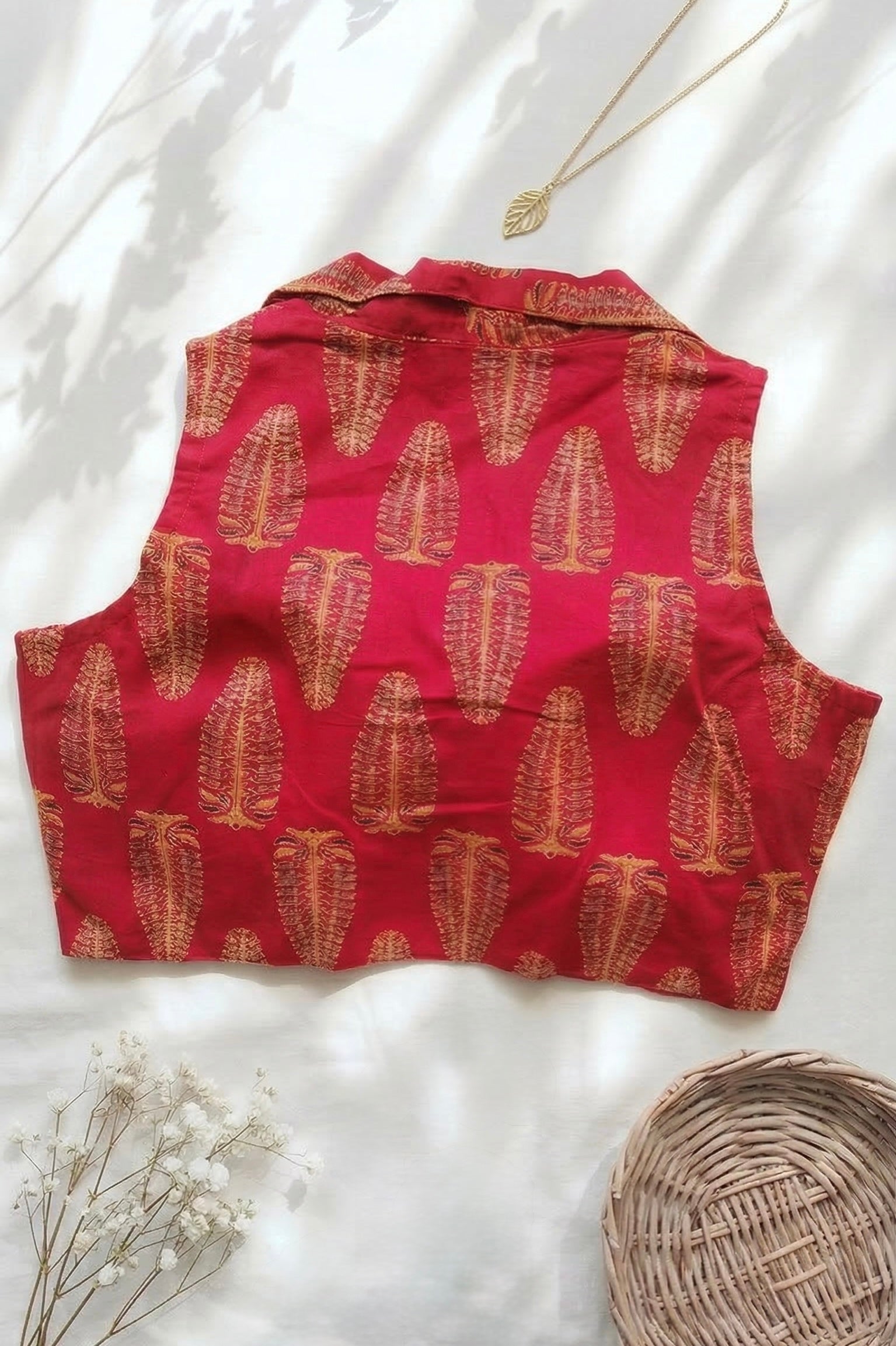 Ruhani - Ajrakh Cotton Sleeveless Notched Collared Padded Blouse