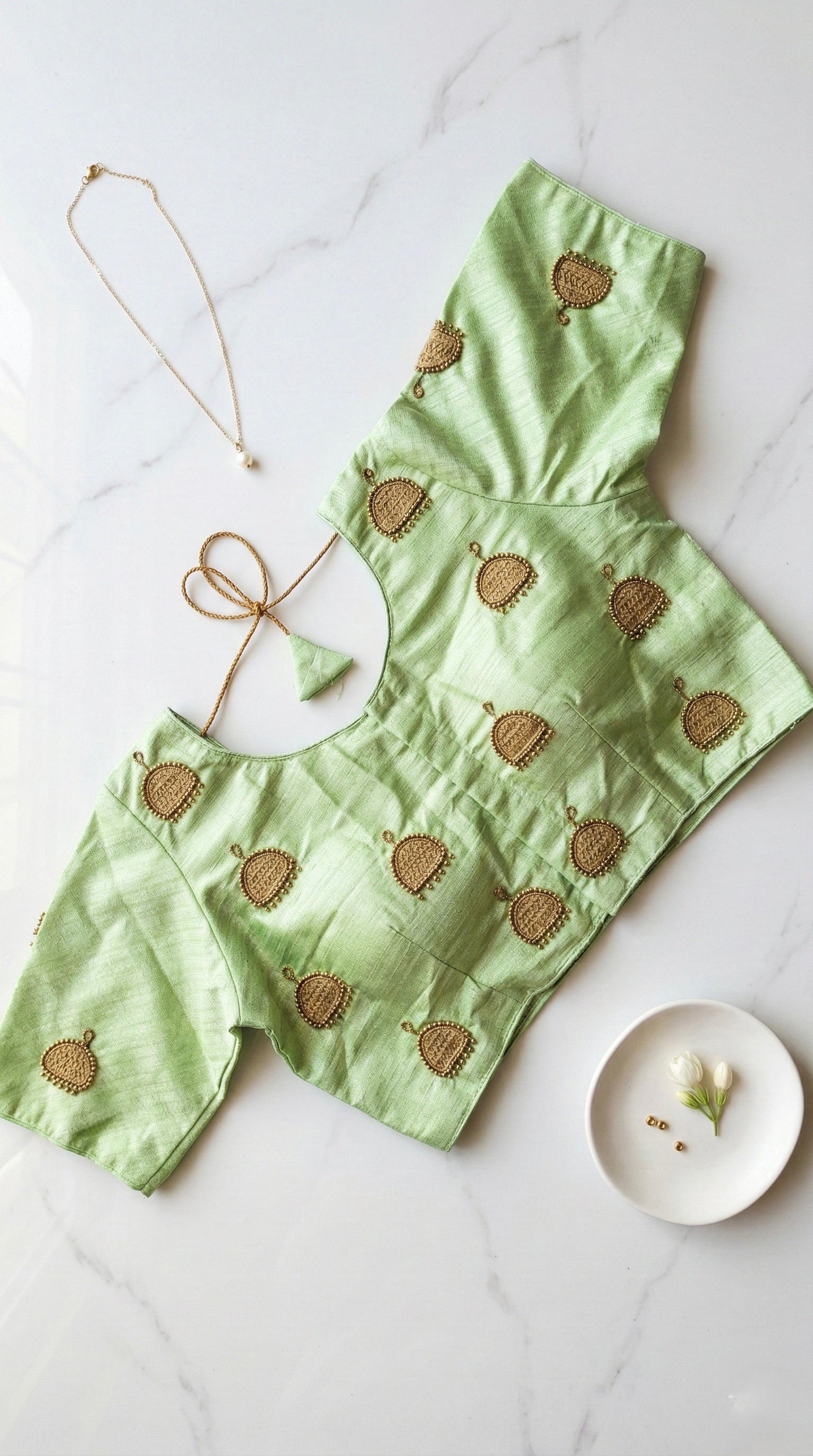 Beads embroidered Raw silk blouse