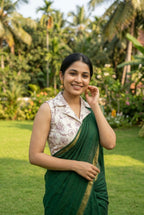 Khadi collared blouse in leaves embroidery