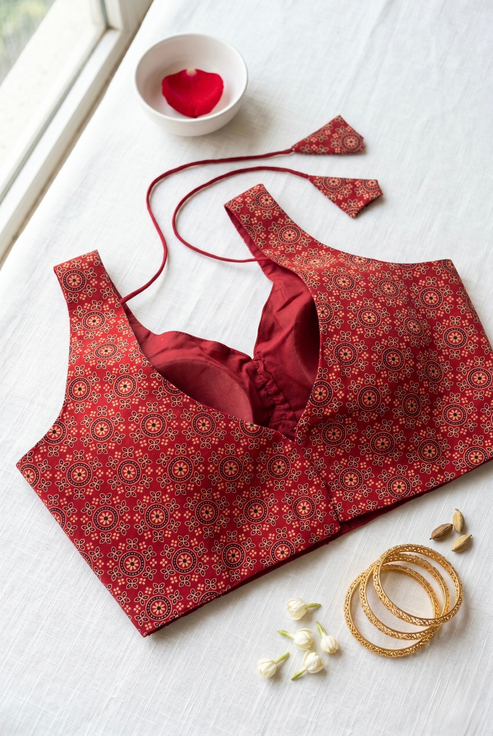 Ajrakh structured V-neck blouse