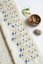 Kerala embroidered saree in gold stripes and thread work