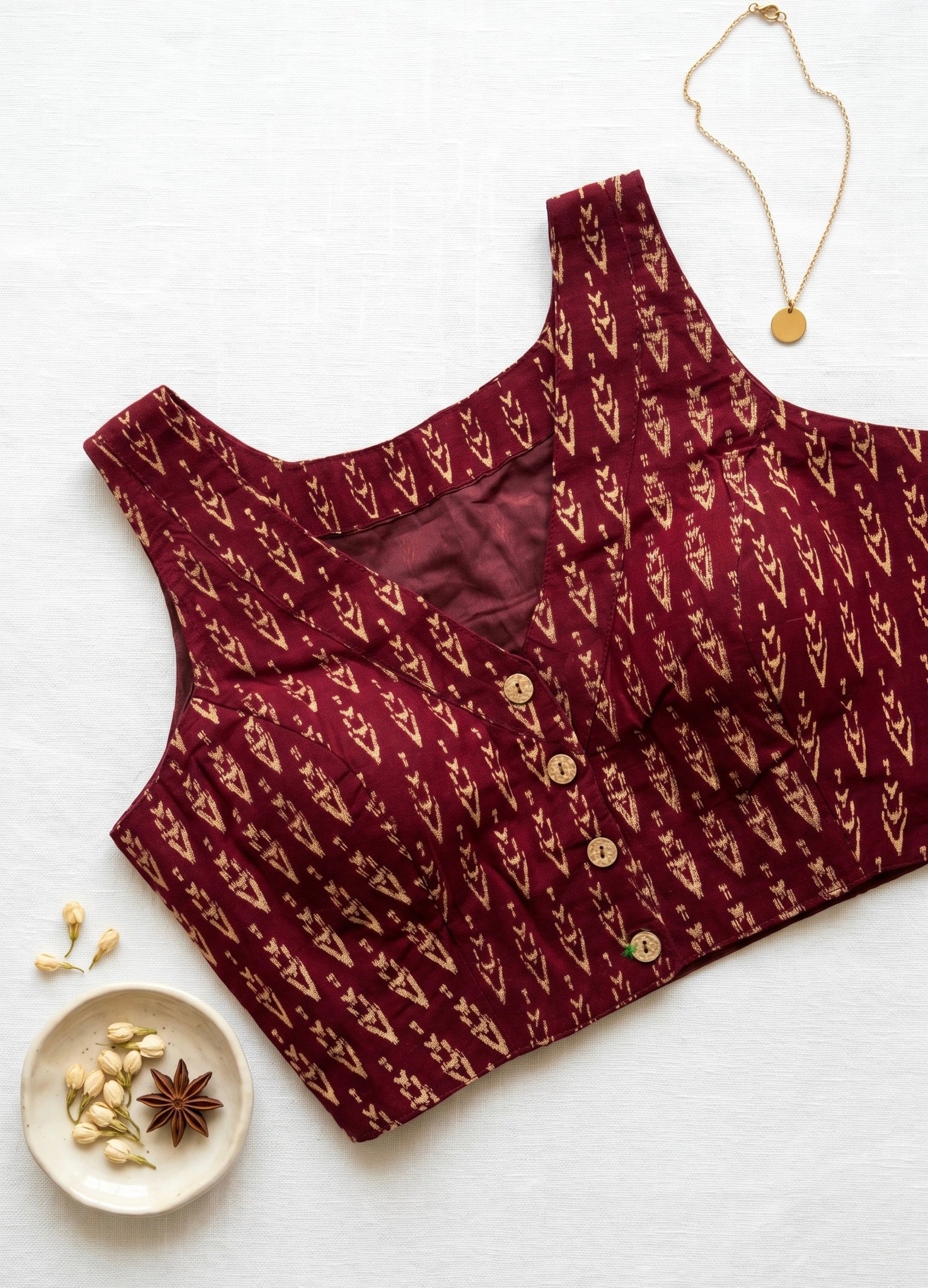 Ajrakh V-neck front open blouse