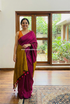 Khadi Cotton Dual Shade Saree in mustard yellow and pink