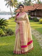 Kerala tissue saree with Pink Border