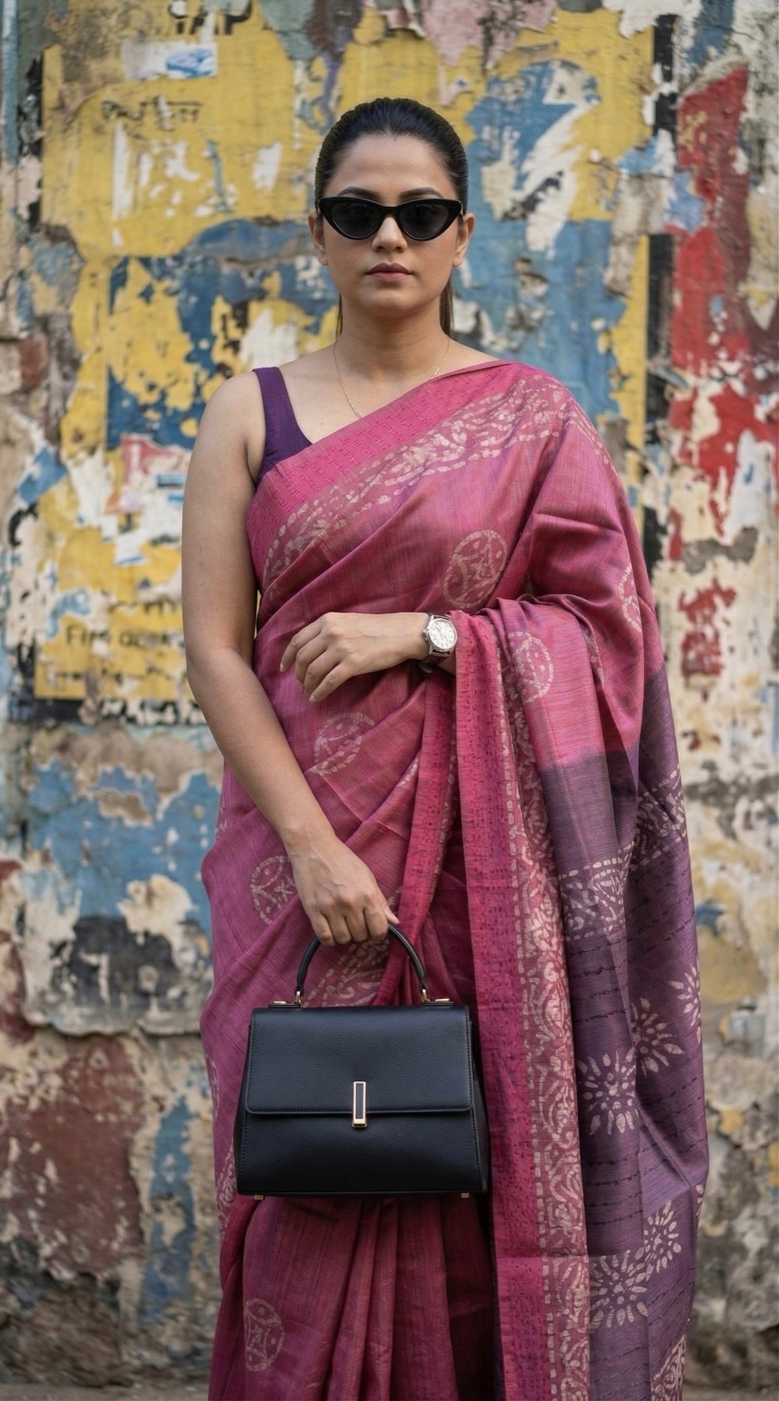 Semi tussar tissue saree in batik print