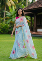 Linen Cotton floral print saree
